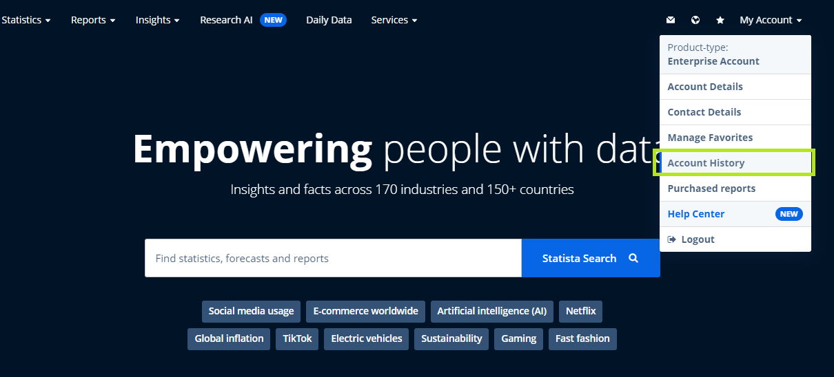 Account History section under My Account