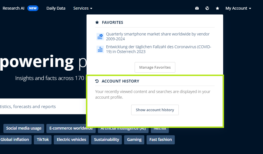 Account History under the star button